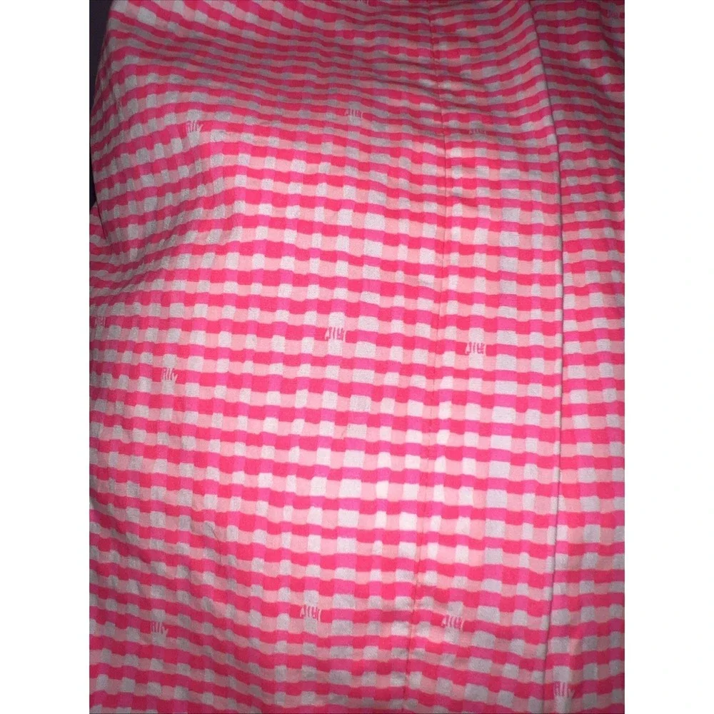 Lilly Pulitzer Pink Gingham Peplum Strapless Dress Green Zipper Size 4 - Picture 3 of 8